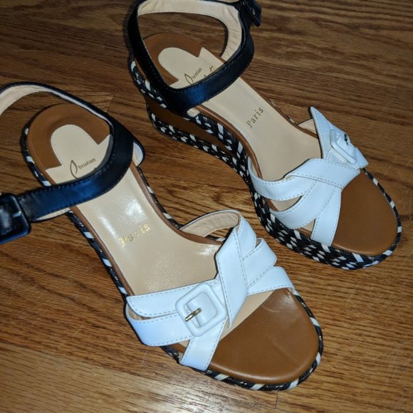 Christian Louboutin Lagoa 70 Platform Sandal Espadrilles 38 - Black/White 7.5 US - Picture 2 of 11